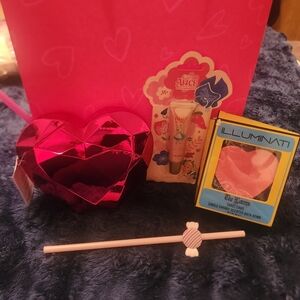 Heart Shaped Tumbler with Lip Gloss and Bath Bomb And Straw